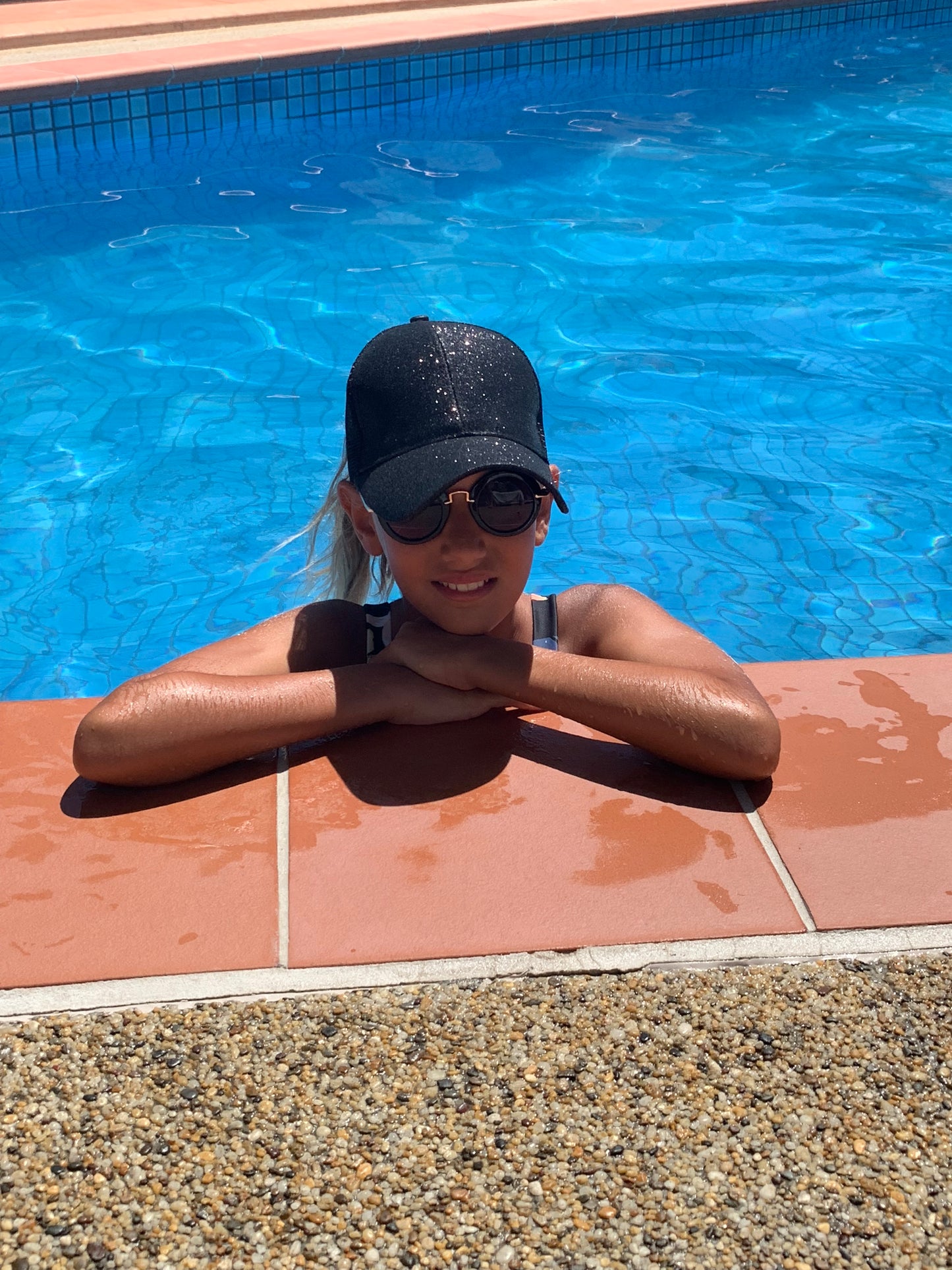 BLACK Glitter Ponytail Cap