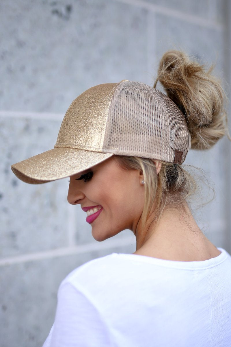 GOLD Glitter Ponytail Cap