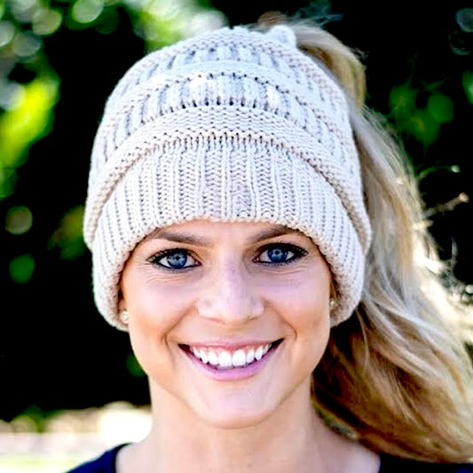 BEIGE Ponytail Beanie