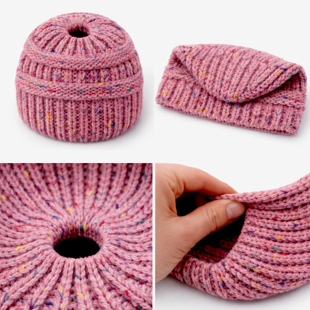 PINK CONFETTI Ponytail Beanie