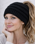 BLACK Ponytail Beanie