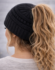 BLACK Ponytail Beanie