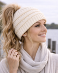 WHITE Ponytail Beanie