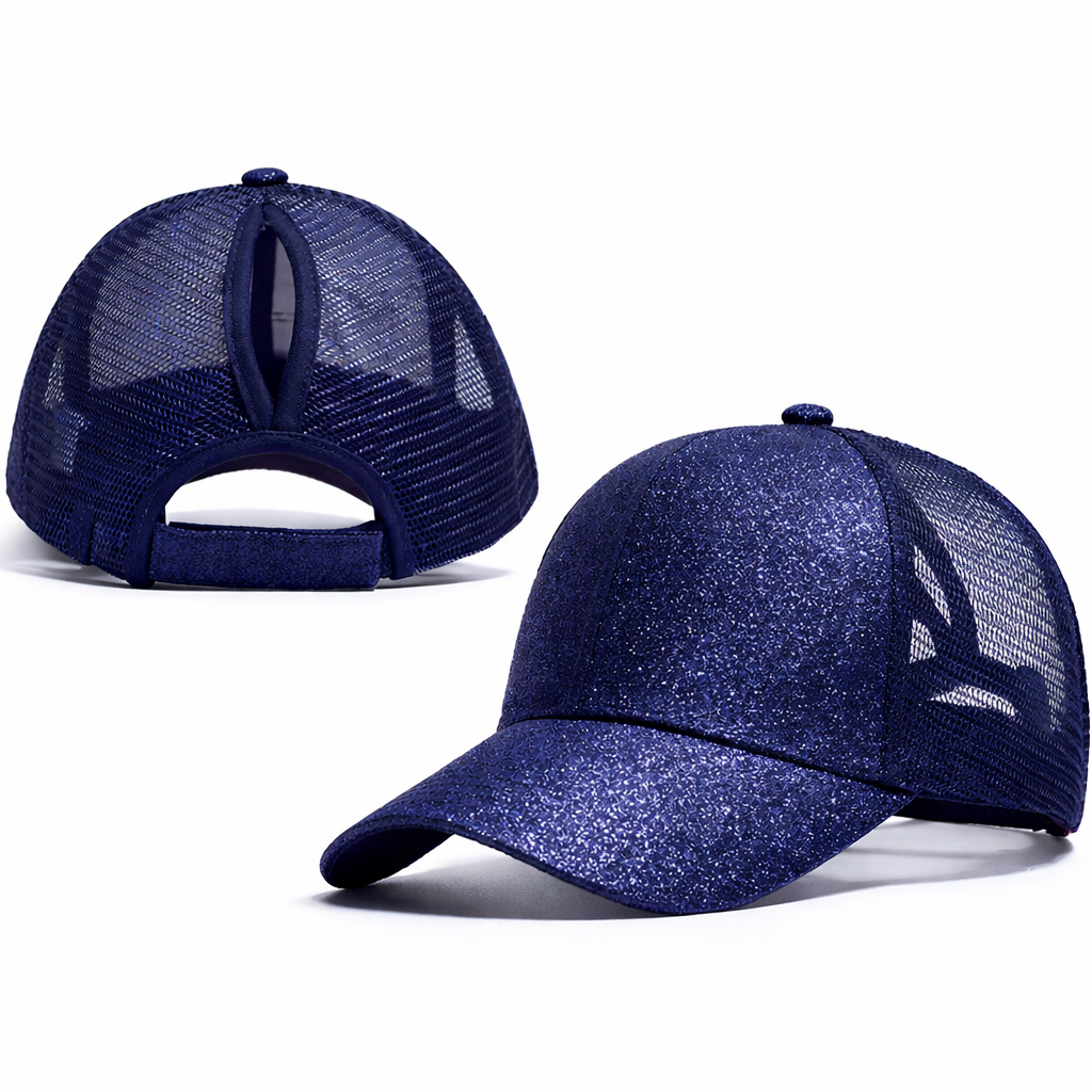 NAVY Glitter Ponytail Cap