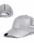 SILVER Glitter Ponytail Cap ($10 Clearance)