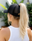 BLACK Glitter Ponytail Cap
