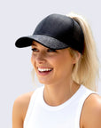 BLACK Glitter Ponytail Cap