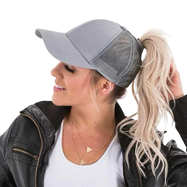 Grey Plain Ponytail Cap