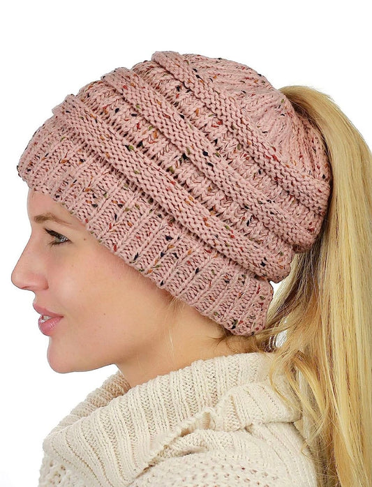 PINK CONFETTI Ponytail Beanie