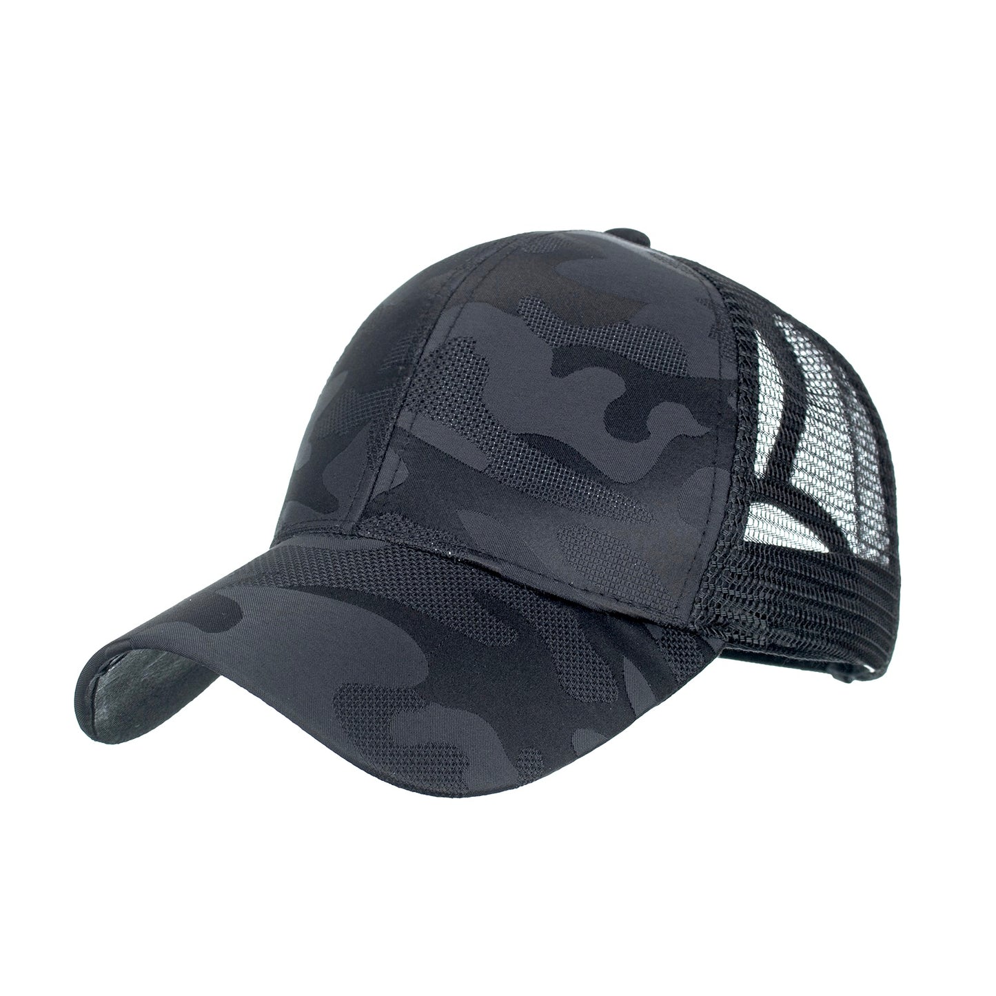 Black Camo Plain Ponytail Cap solo