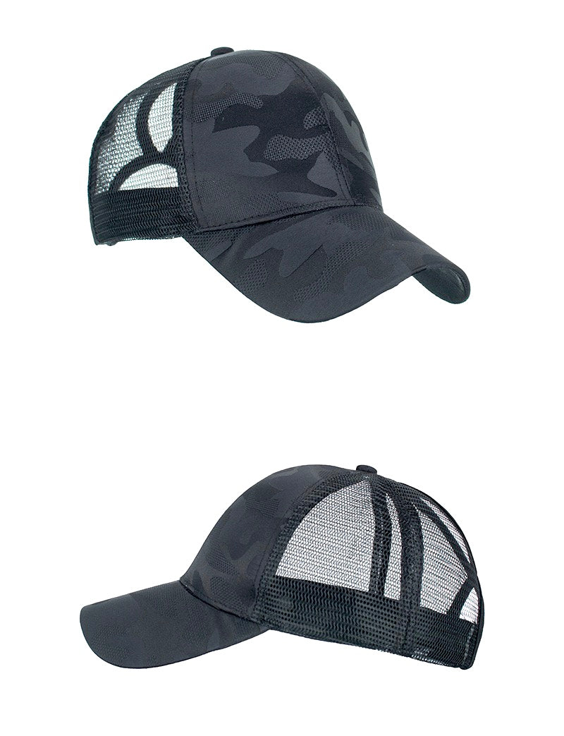 Black Camo Plain Ponytail Cap 2