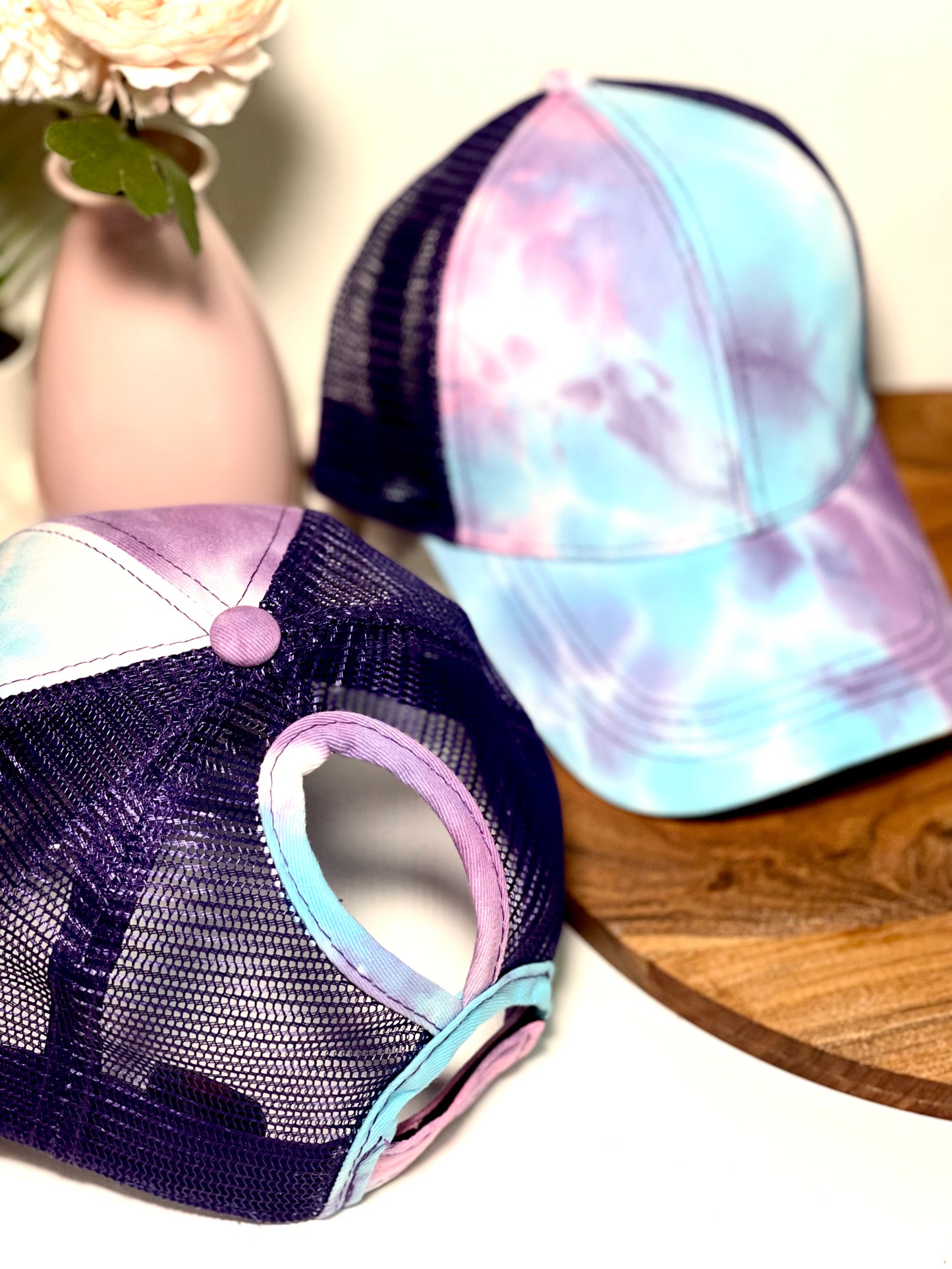 PURPLE TIE-DYE Plain Ponytail Cap