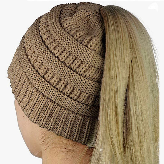 TAUPE Ponytail Beanie