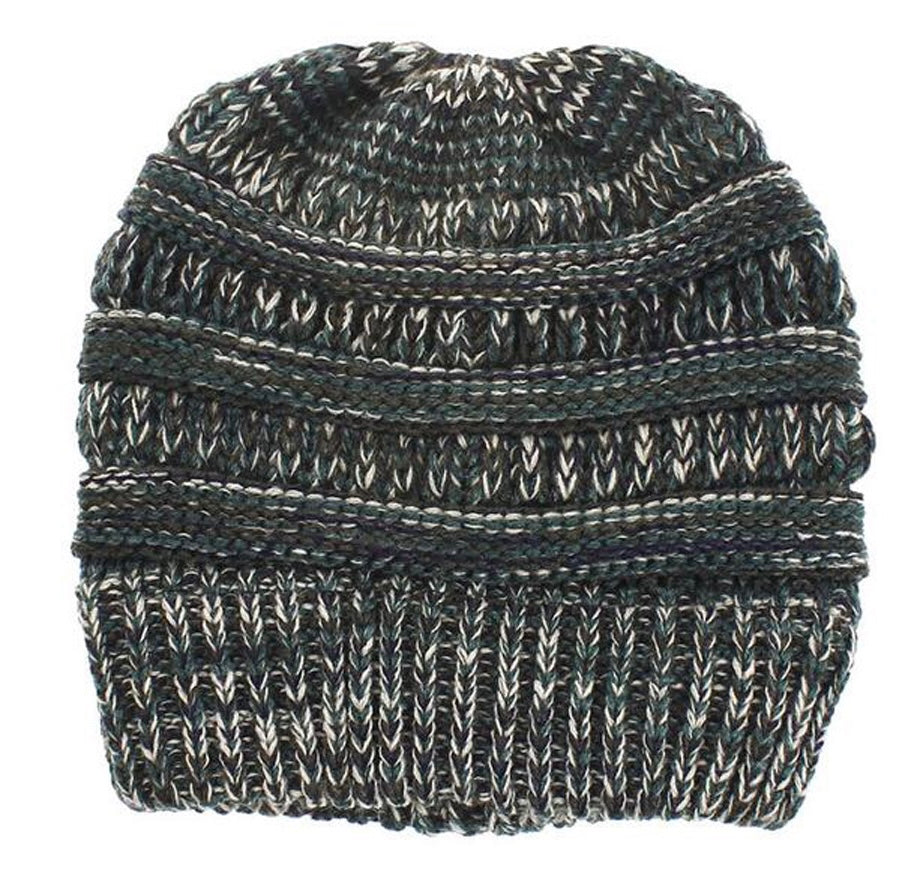 GREEN/WHITE Ponytail Beanie