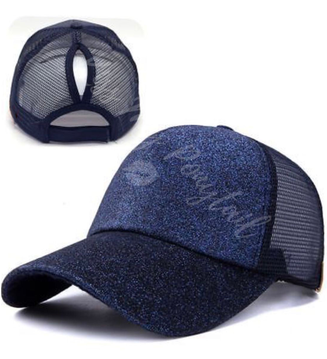 NAVY Glitter Ponytail Cap