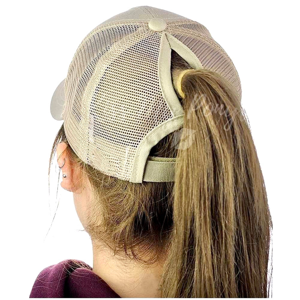 BEIGE Plain Ponytail Cap with a hole