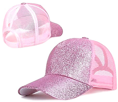 PINK Glitter Ponytail Cap