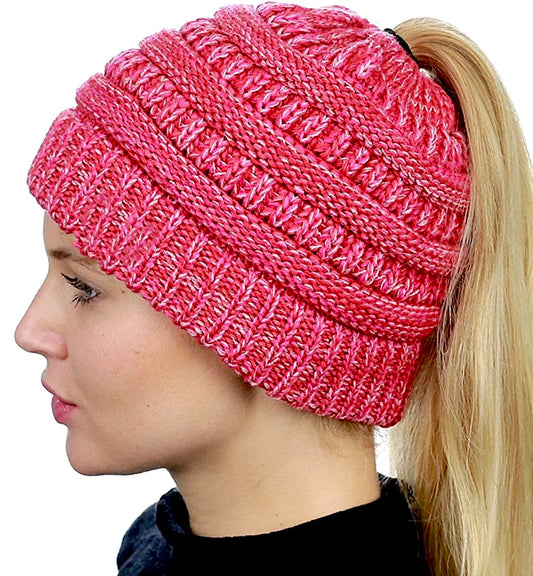 PINK/WHITE Ponytail Beanie