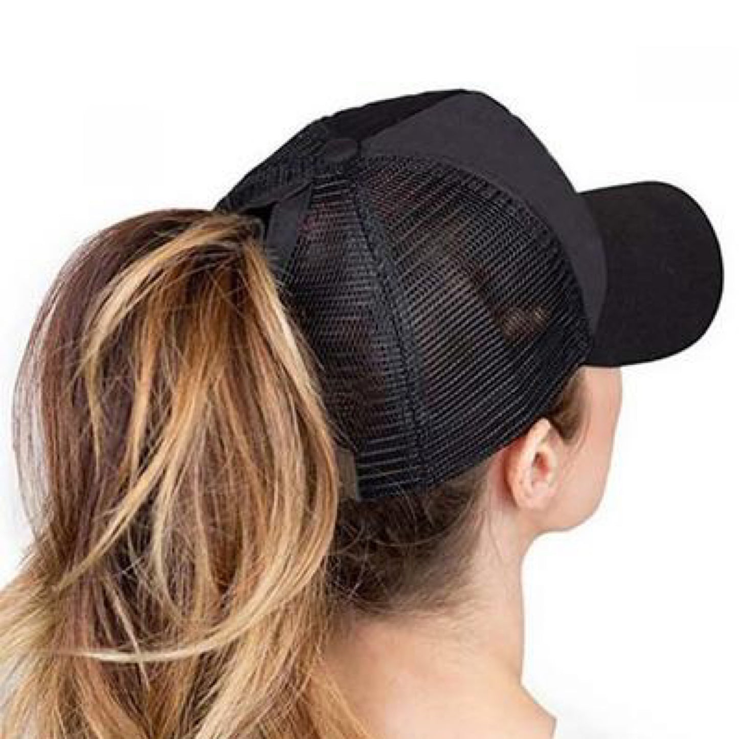 BLACK Plain Ponytail Cap