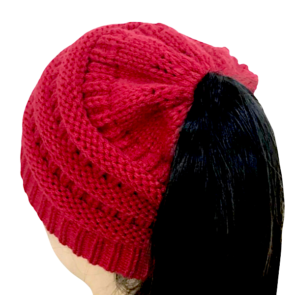 RED Ponytail Beanie