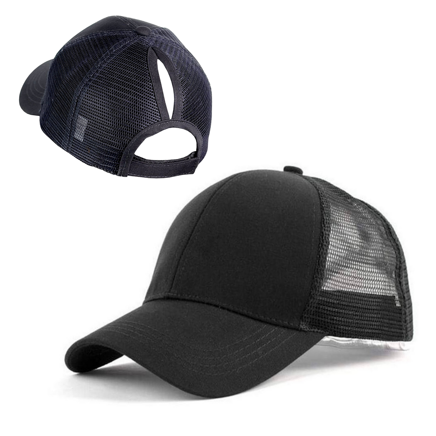 BLACK Plain Ponytail Cap