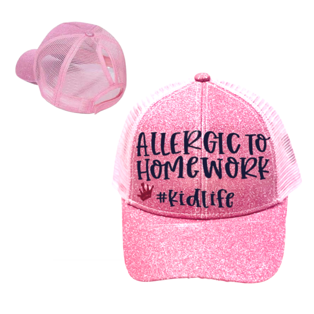 ALLERGIC TO HOMEWORK š #KIDLIFE Ponytail Cap