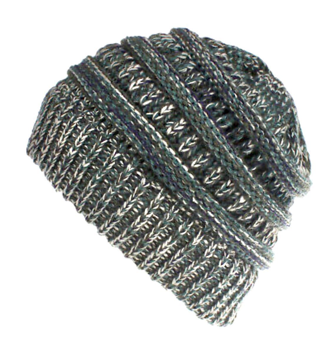 GREEN/WHITE Ponytail Beanie
