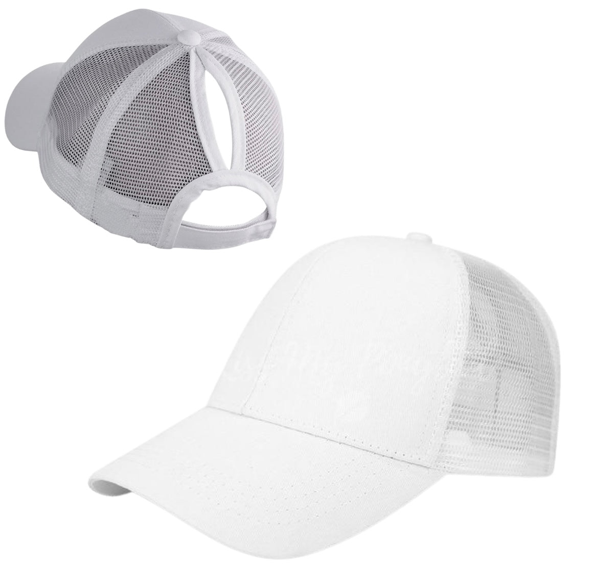 WHITE Plain Ponytail Cap