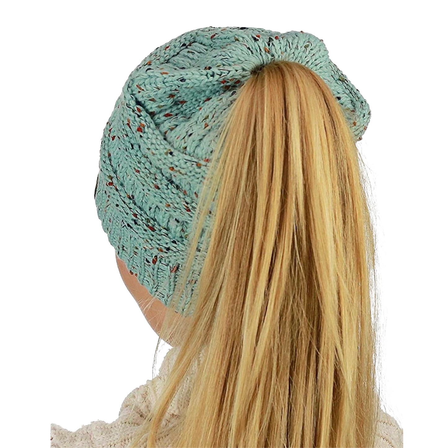 MINT CONFETTI Ponytail Beanie