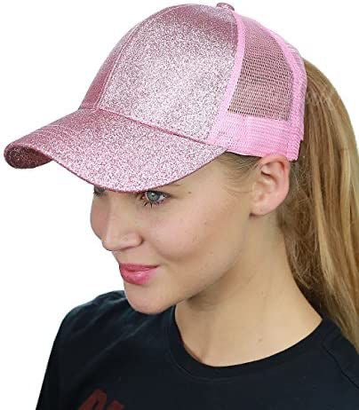 PINK Glitter Ponytail Cap