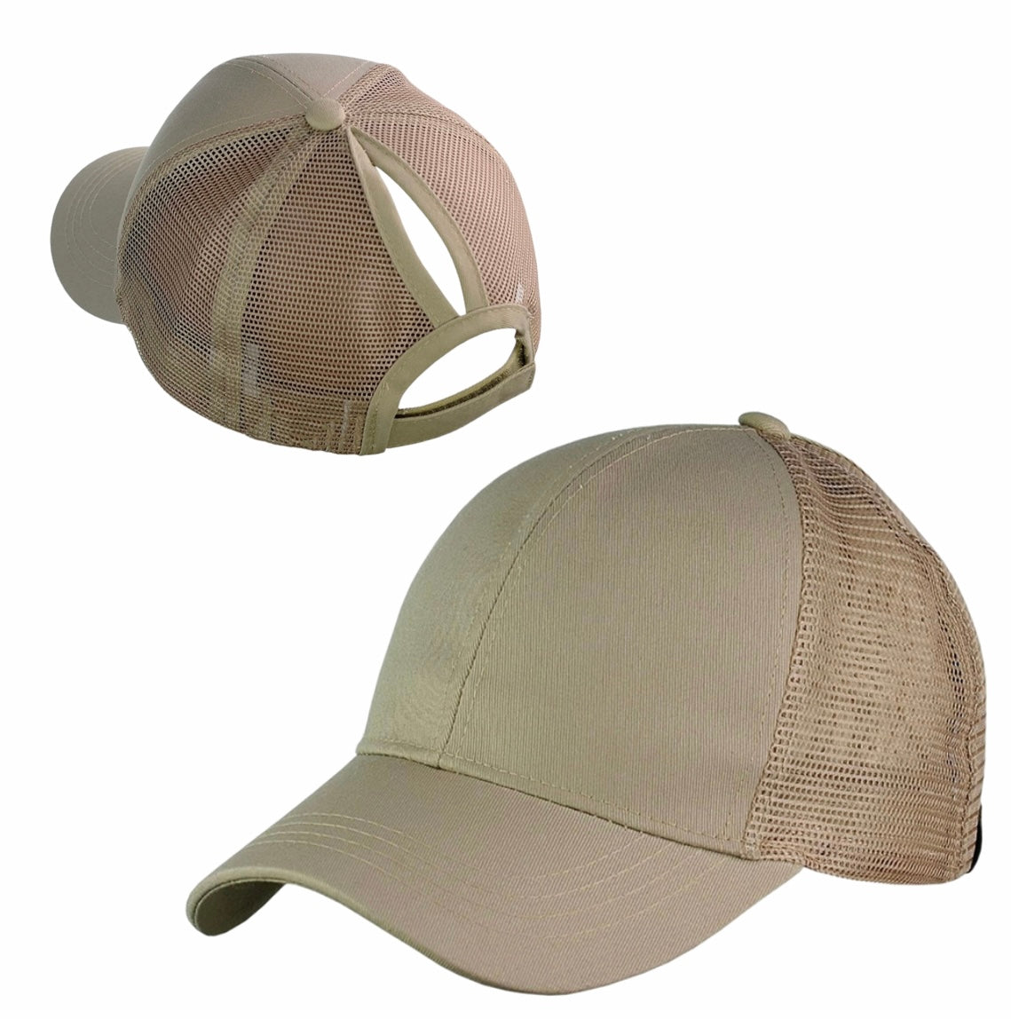 BEIGE Plain Ponytail Cap