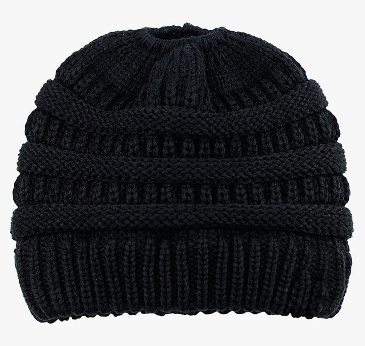 BLACK Ponytail Beanie