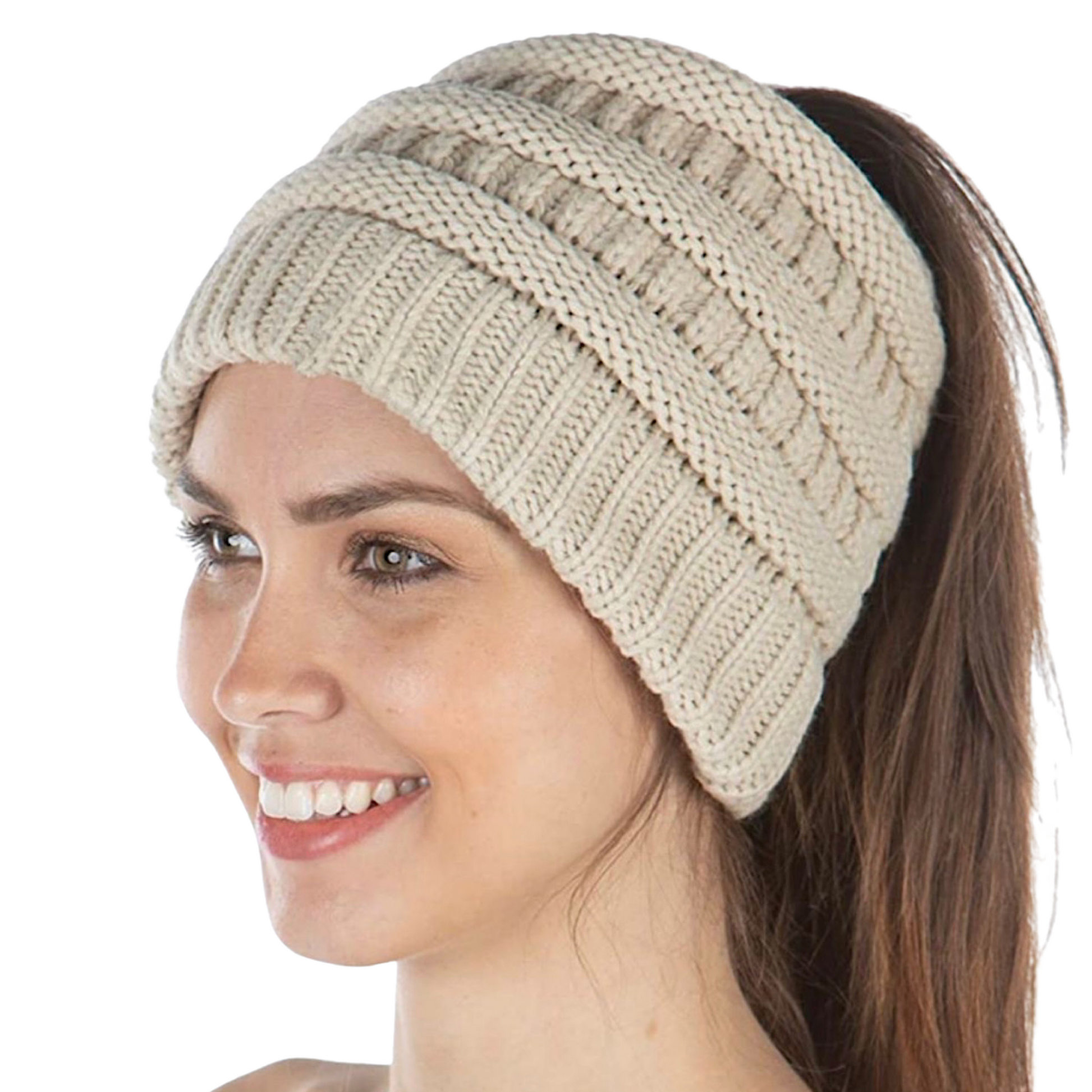 BEIGE Ponytail Beanie
