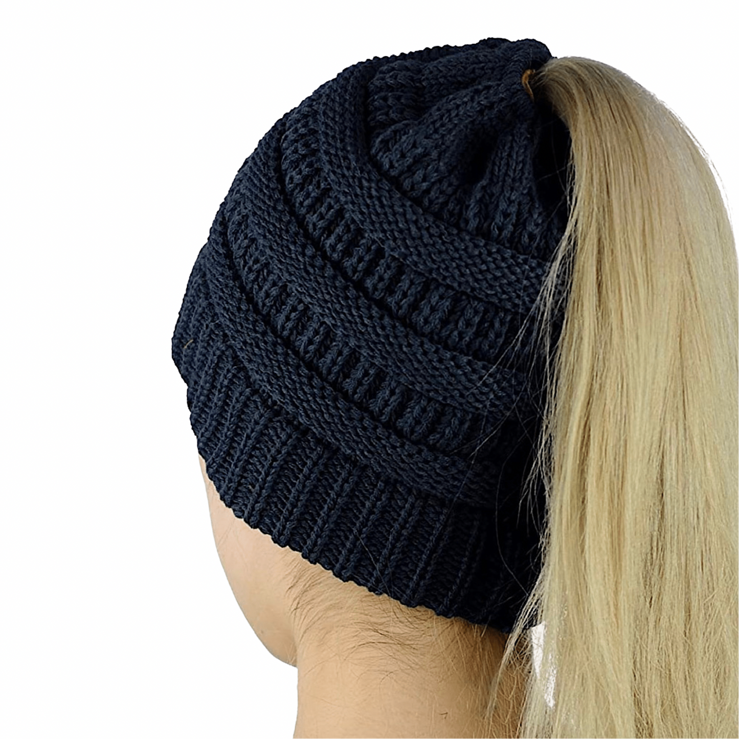 NAVY Ponytail Beanie