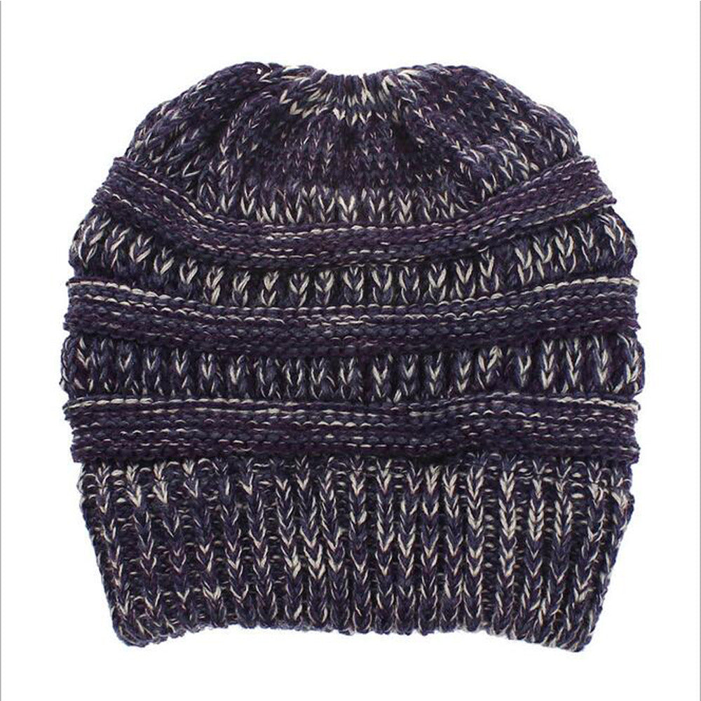 PURPLE/WHITE Ponytail Beanie