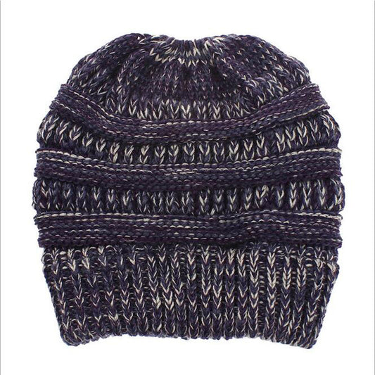 PURPLE/WHITE Ponytail Beanie