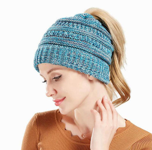 TEAL Ponytail Beanie