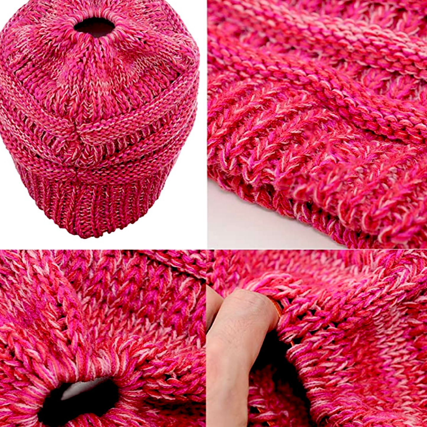PINK/WHITE Ponytail Beanie