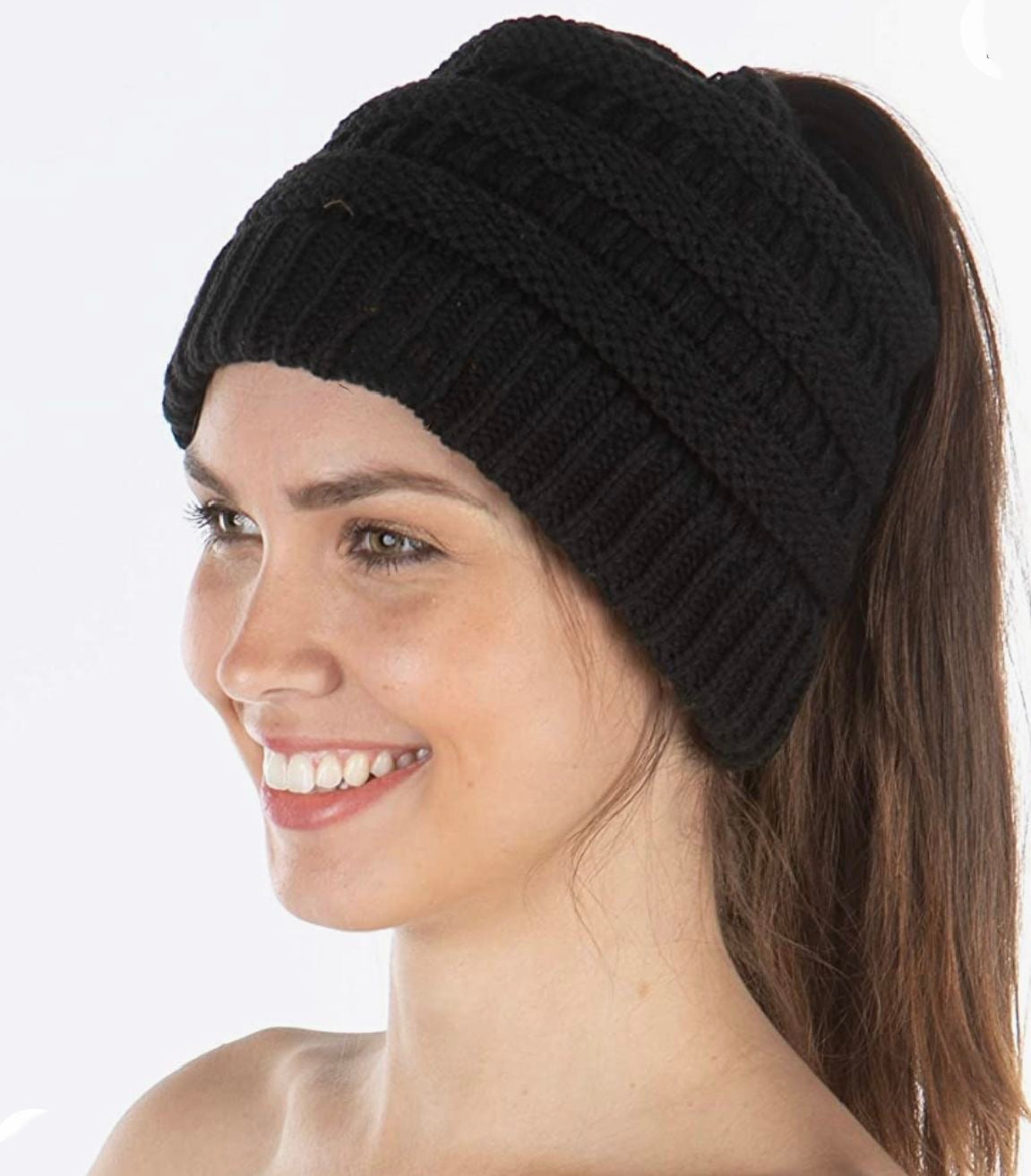 BLACK Ponytail Beanie