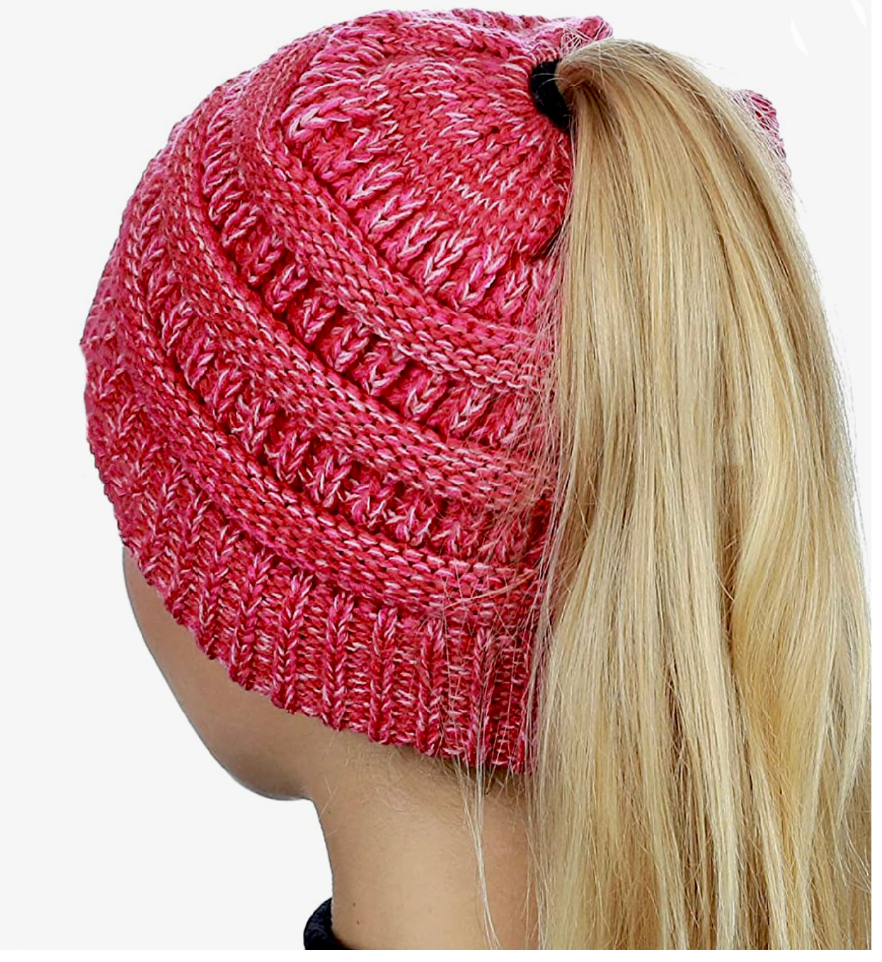 PINK/WHITE Ponytail Beanie