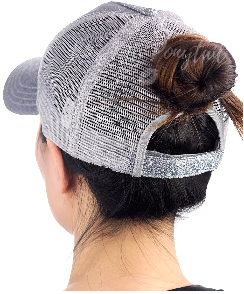 SILVER Glitter Ponytail Cap