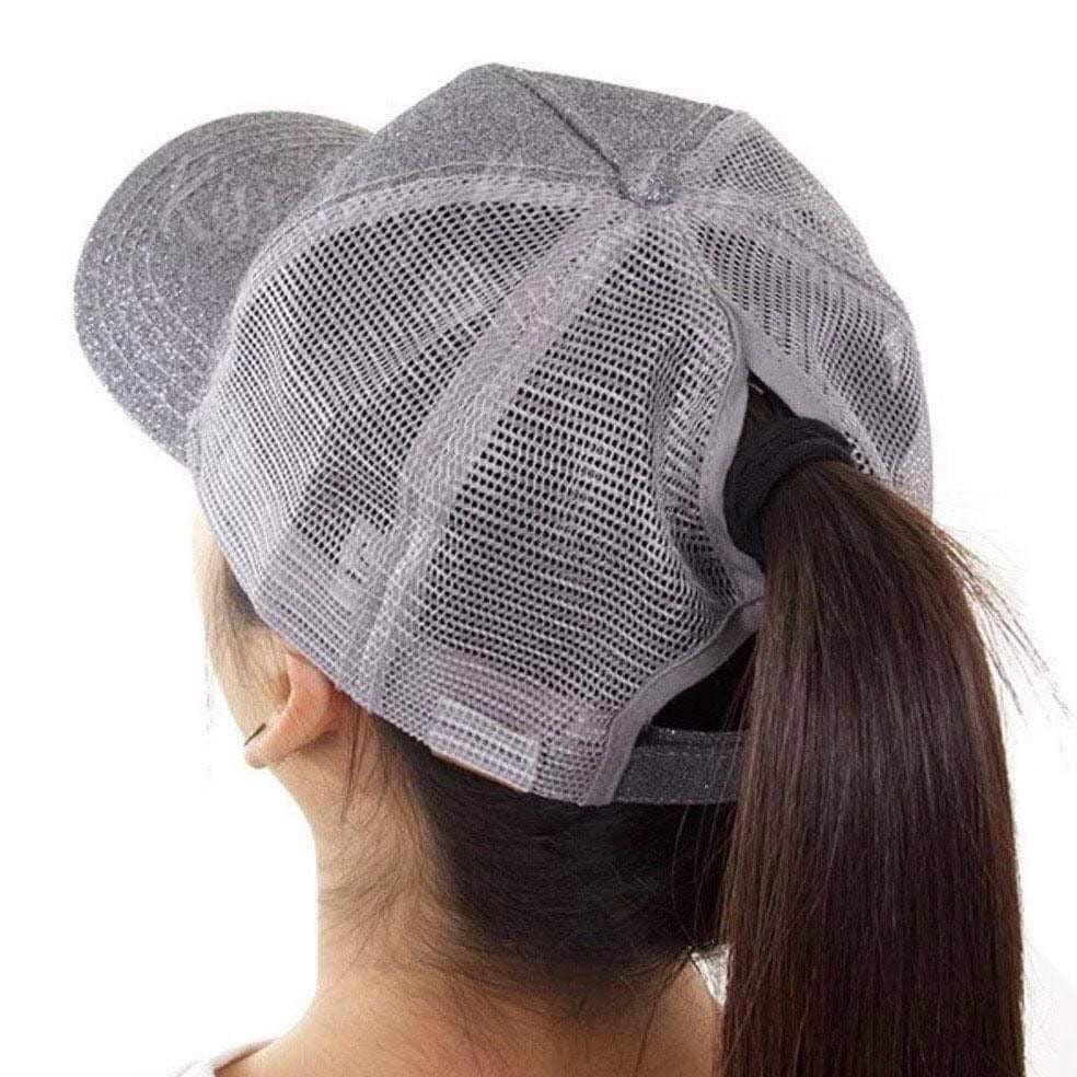 SILVER Glitter Ponytail Cap