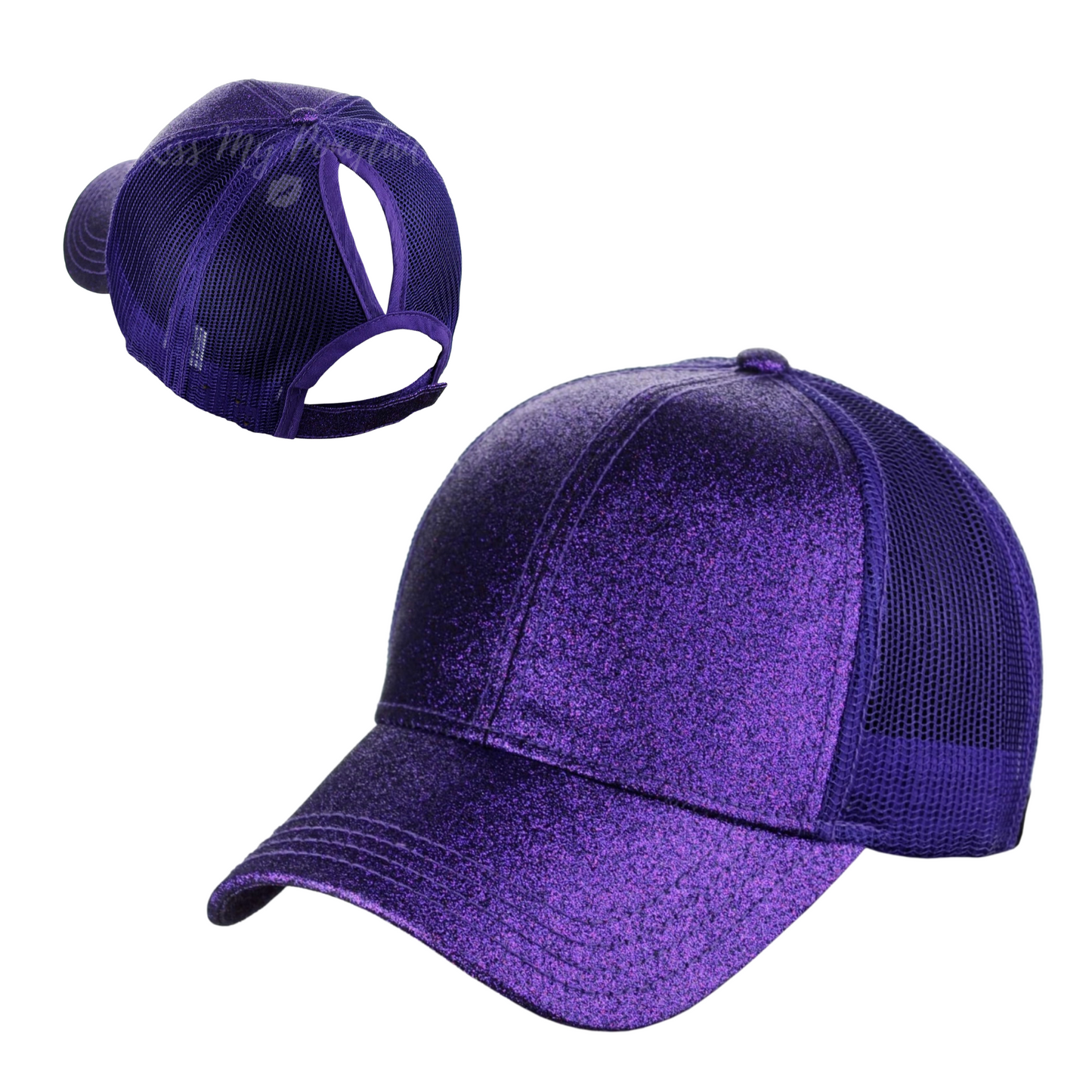 PURPLE Glitter Ponytail Cap
