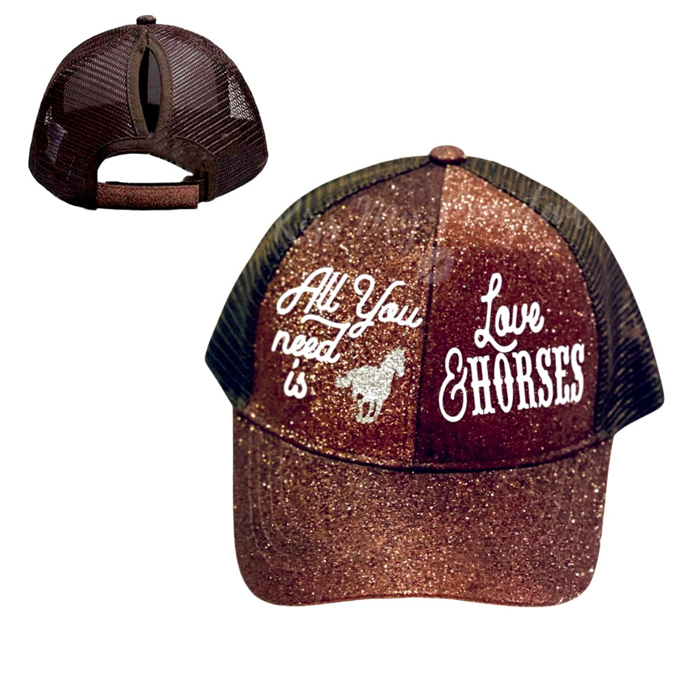 ALL YOU NEED IS LOVE & HORSES š Ponytail Cap Bronze