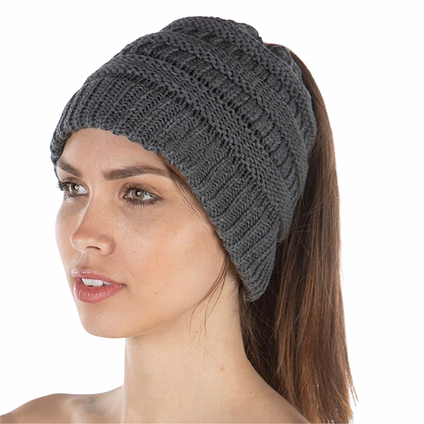 CHARCOAL Ponytail Beanie