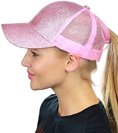 PINK Glitter Ponytail Cap