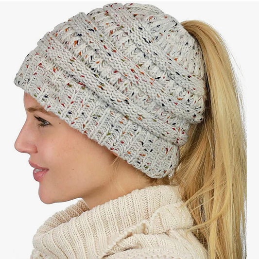 IVORY CONFETTI Ponytail Beanie