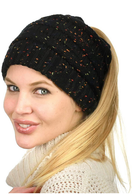 BLACK CONFETTI Ponytail Beanie