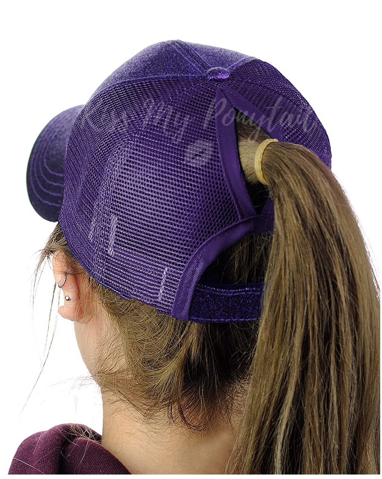 PURPLE Glitter Ponytail Cap
