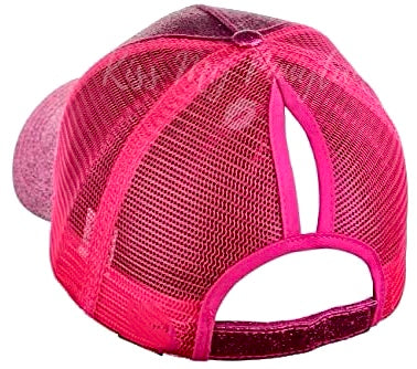 ELECTRIC PINK Glitter Ponytail Cap